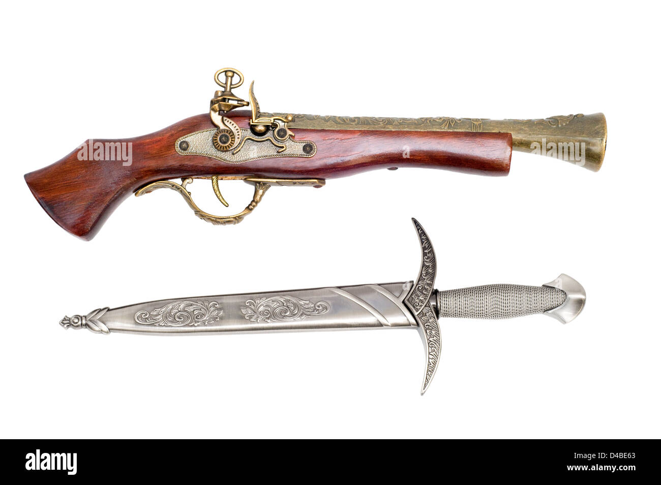 L'antica pistola e pugnale sono fotografati un close-up Foto Stock
