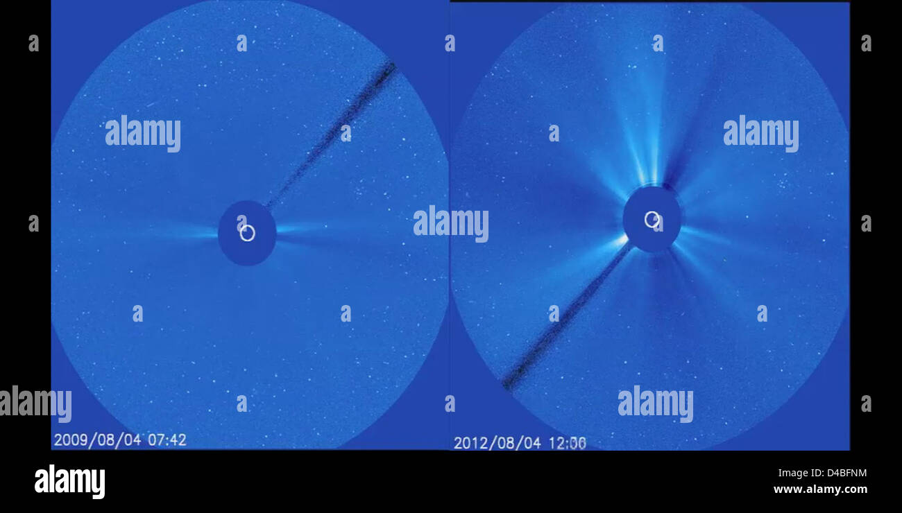 Il video della NASA discute l'avvicinarsi del massimo solare, un periodo di maggiore attività solare, che può influenzare il clima spaziale, le comunicazioni satellitari e il campo magnetico terrestre. Foto Stock
