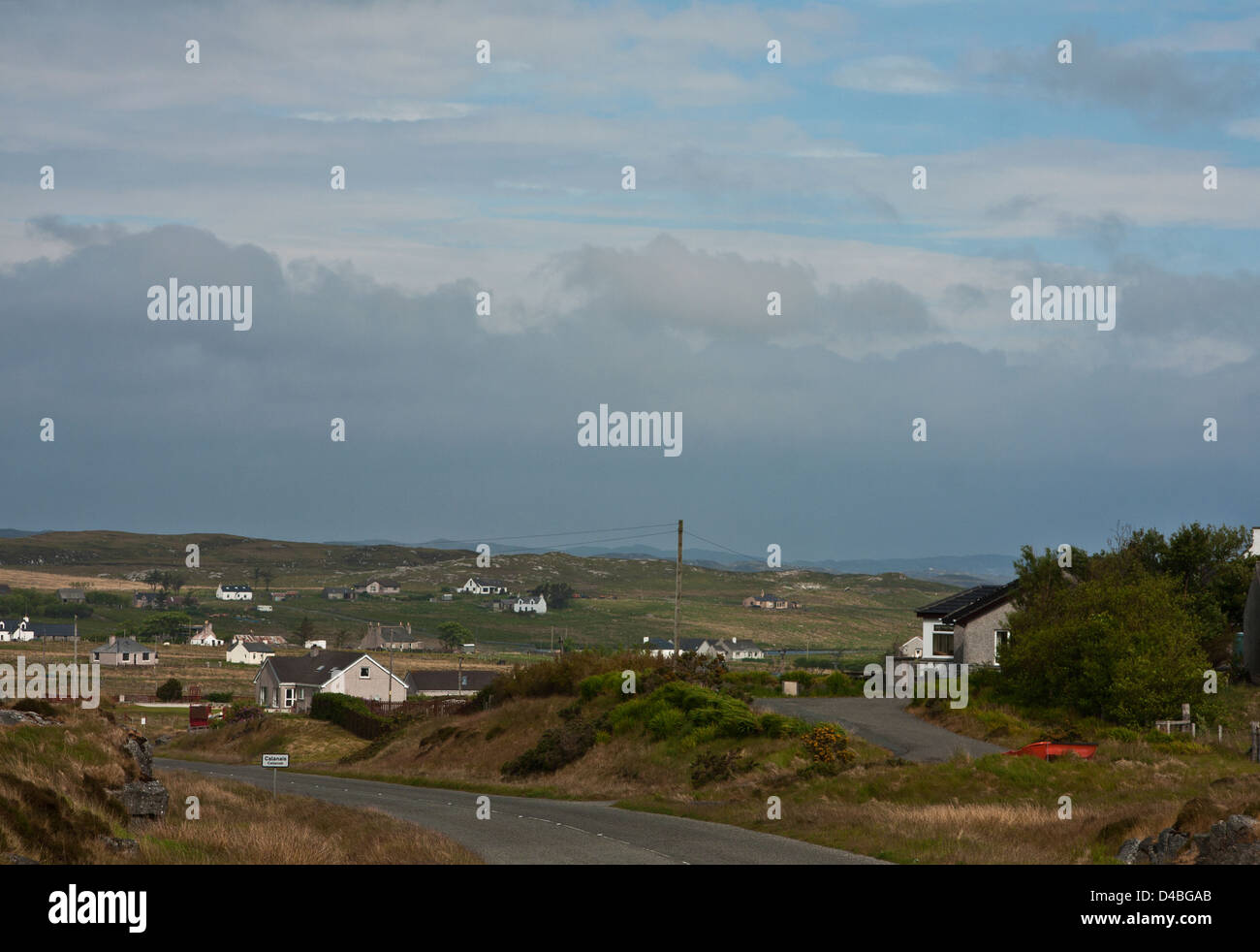 Il villaggio di Callanish, Calanis in gaelico, isola di Lewis, Ebridi Esterne, Scozia, Foto Stock