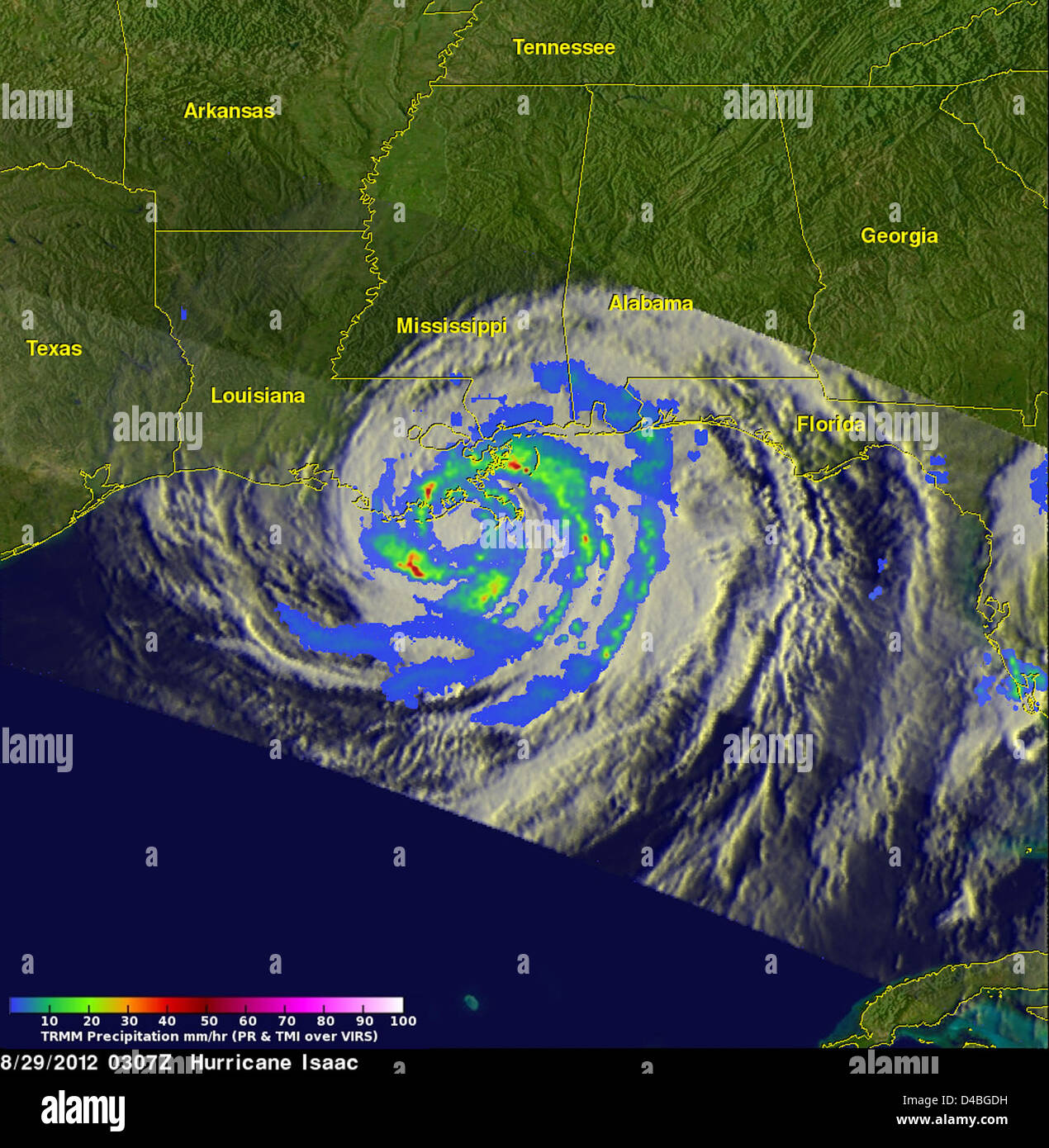 NASA il satellite TRMM vede uragano Isacco beverone Louisiana Foto stock -  Alamy