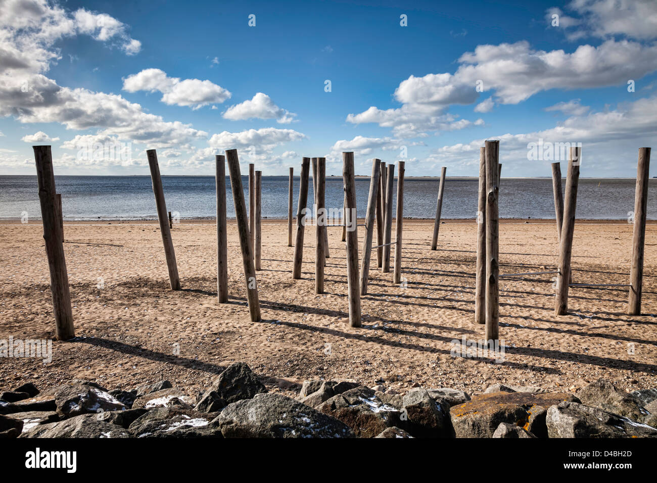 Passeggiata sulla spiaggia presso il mare di Wadden in Hjerting, Esbjerg, Danimarca Foto Stock