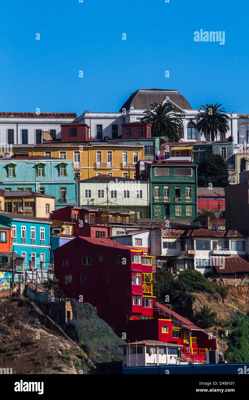 Le vivaci strade di Valparaiso, Cile, Patrimonio Mondiale dell UNESCO Foto Stock