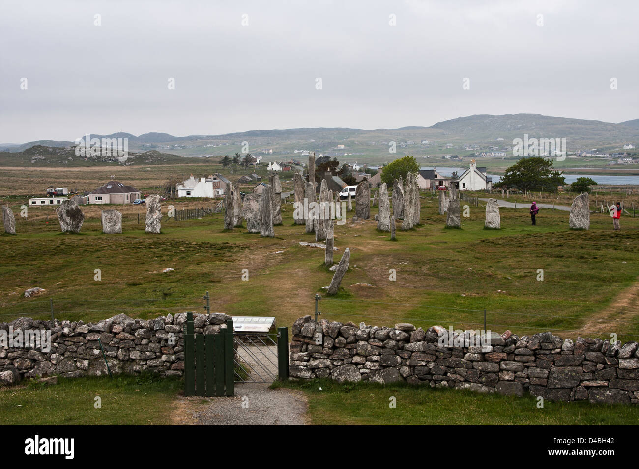 In piedi pietre di Callanish, Età del Ferro monumento di pietra sul isola di Lewis, Ebridi Esterne, Scozia, portale di ingresso Foto Stock