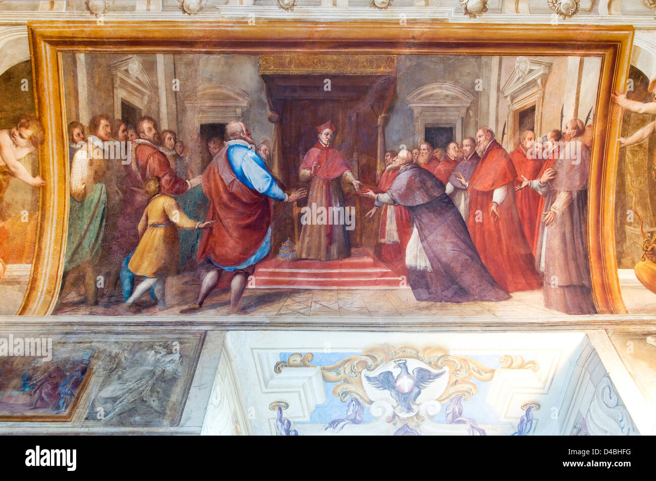 Europa Italia Piemonte Castello di Rivoli Camera di Amedeo VIII scene tratte dalla sua vita la deposizione di chiara Pontificio 1449 Foto Stock