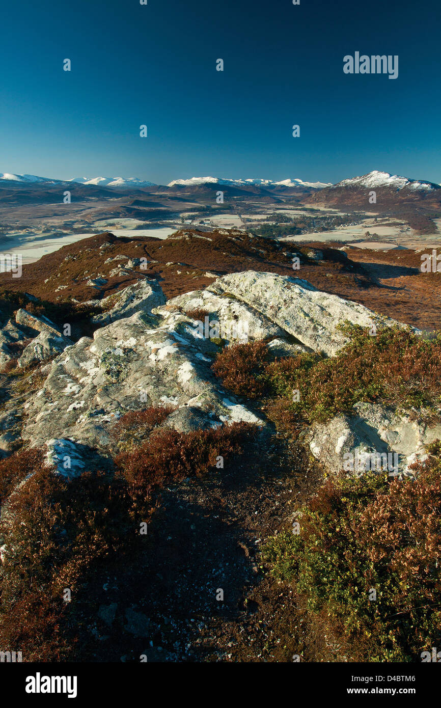 Badenoch & Speyside da Creag Bheag sopra Kingussie, Cairngorm National Park, Highland Foto Stock