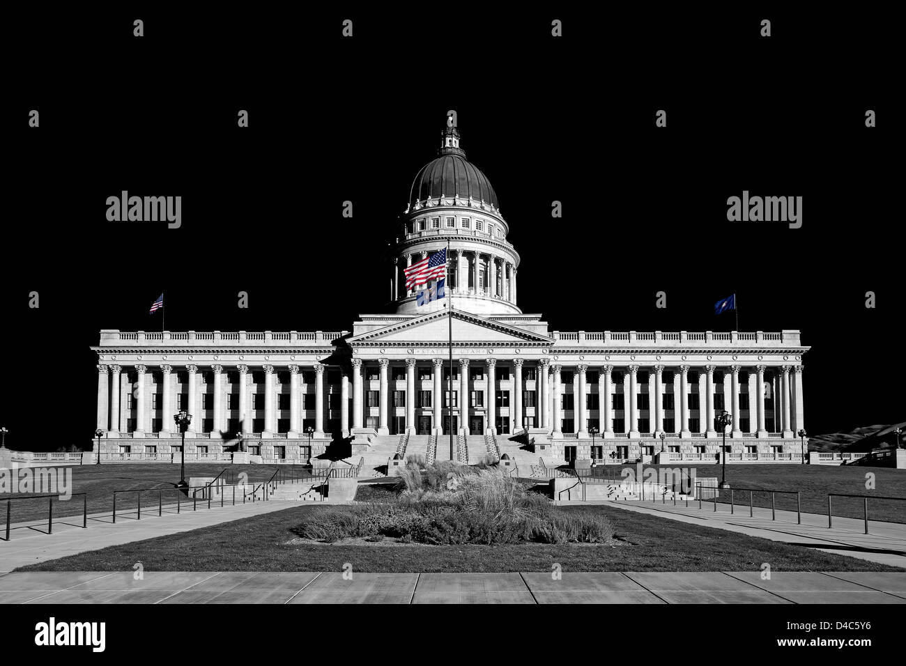Utah capitale dello stato della fase anteriore vista. In bianco e nero con il contrassegno colorato. Foto Stock