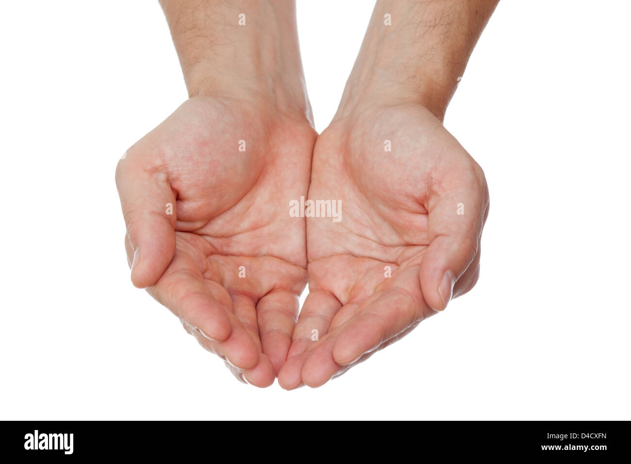 Aprire le mani di un uomo Foto Stock