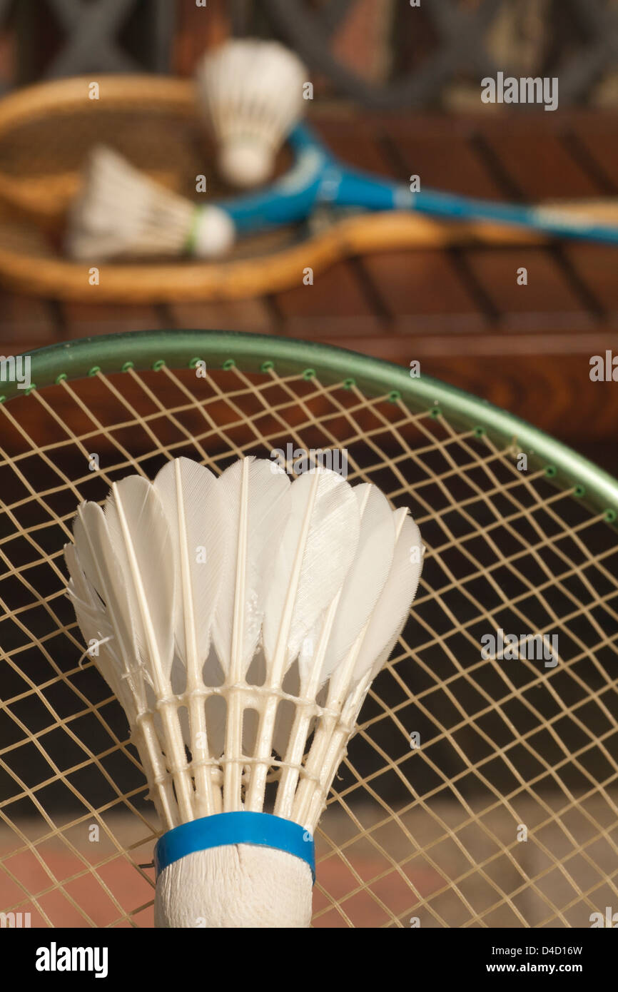 Badminton volano e racket Foto Stock