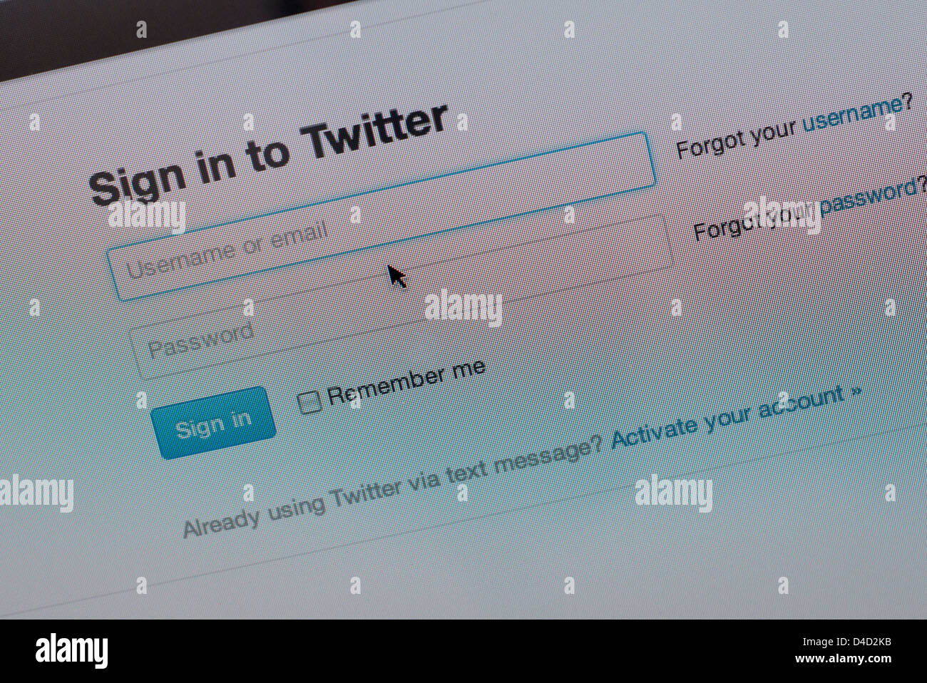 Twitter pagina web, accedi Foto Stock