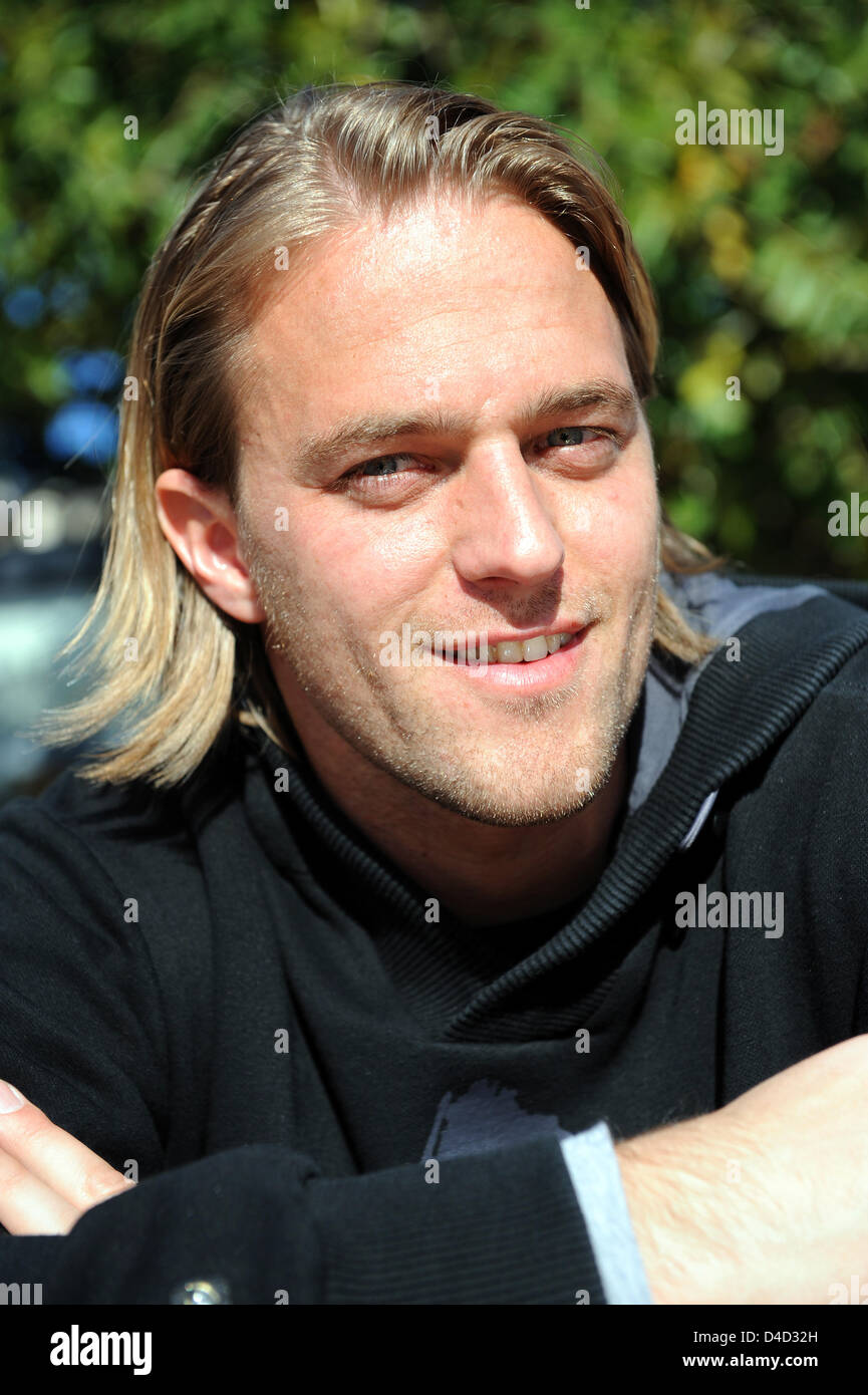 Timo Hildebrand, Tedesco goalie di Primera Division spagnolo FC club Valencia, sorrisi durante una foto chiamata con Agenzia Tedesca di Stampa dpa a Valencia in Spagna, 06 marzo 2008. Foto: Gero Breloer Foto Stock