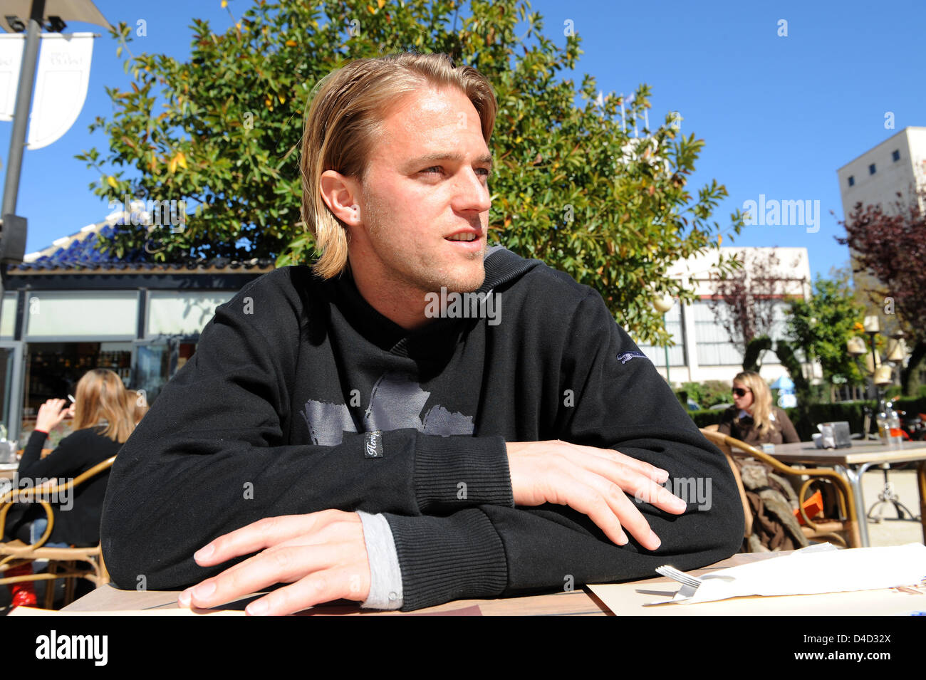 Timo Hildebrand, Tedesco goalie di Primera Division spagnolo FC club Valencia, sorride al sole durante una foto chiamata con Agenzia Tedesca di Stampa dpa a Valencia in Spagna, 06 marzo 2008. Foto: Gero Breloer Foto Stock