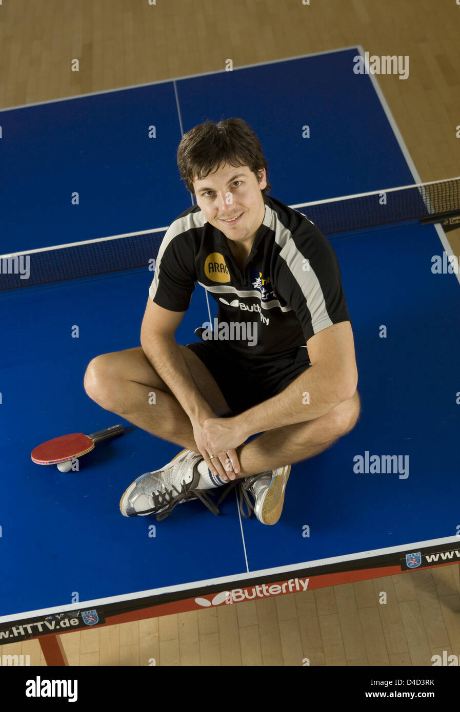 Il tedesco ping pong pro Timo Boll nella foto durante un servizio fotografico in Francoforte sul Meno, Germania, 19 febbraio 2008. Foto: Frank Rumpenhorst Foto Stock