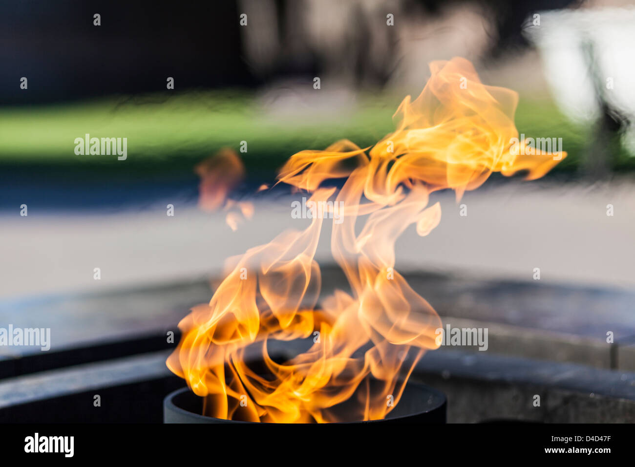 Una fiamma con uno sfondo sfocato Foto Stock