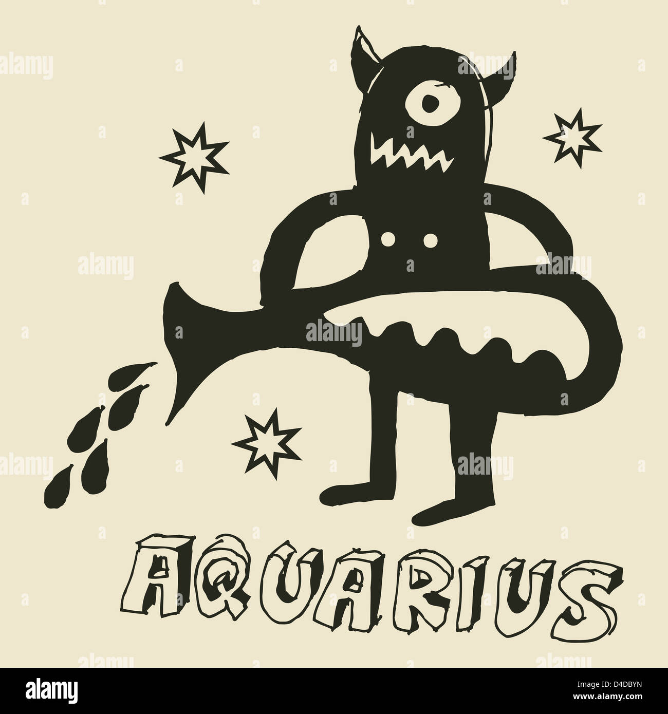 Oroscopo archaistic, disegnati a mano il segno dello zodiaco Aquarius Foto Stock