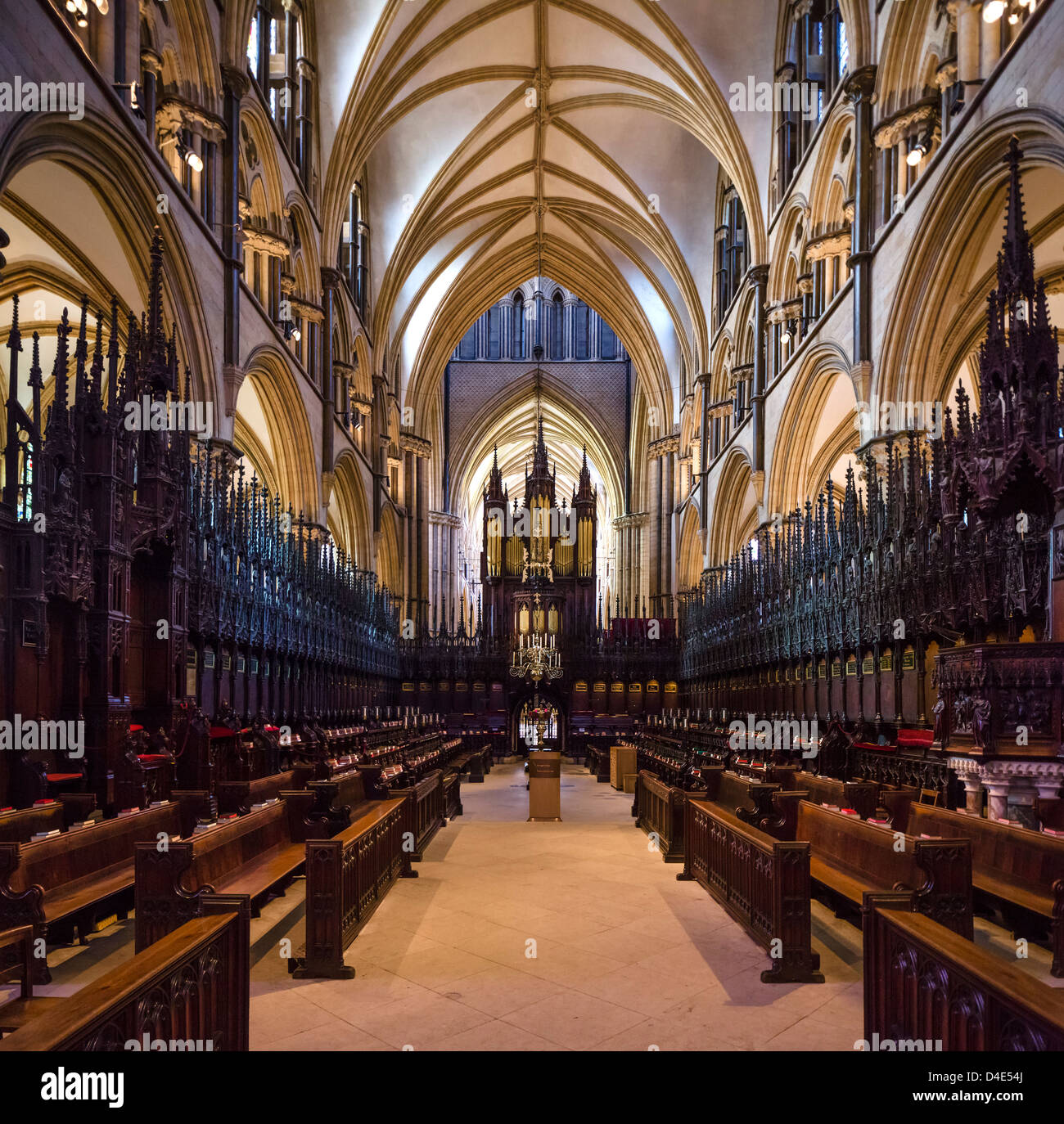 St Hugh il coro nella Cattedrale di Lincoln, Lincoln, Lincolnshire, East Midlands, Regno Unito Foto Stock