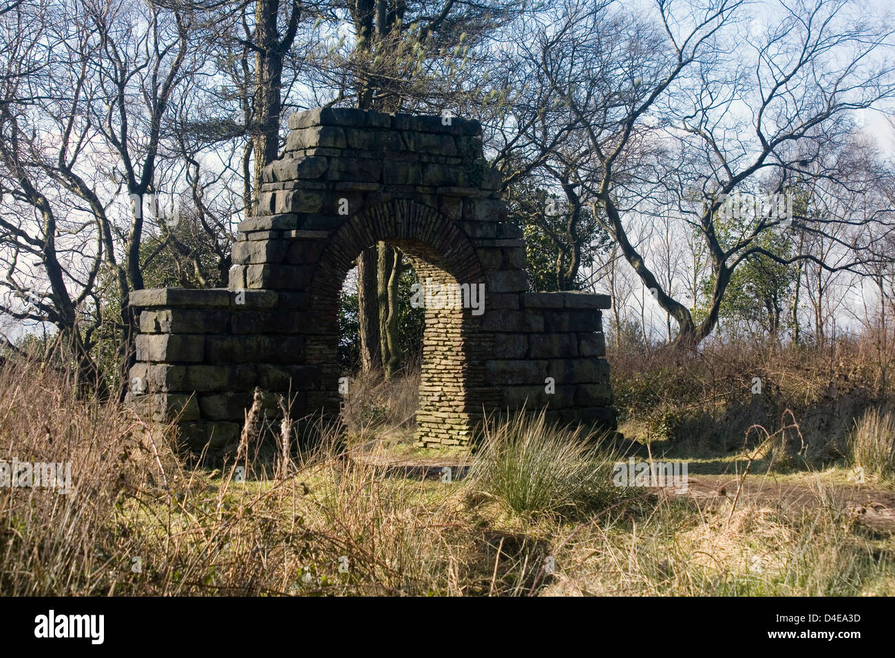 Parte dei resti dei giardini terrazzati Rivington Pike Bolton Lancashire Foto Stock