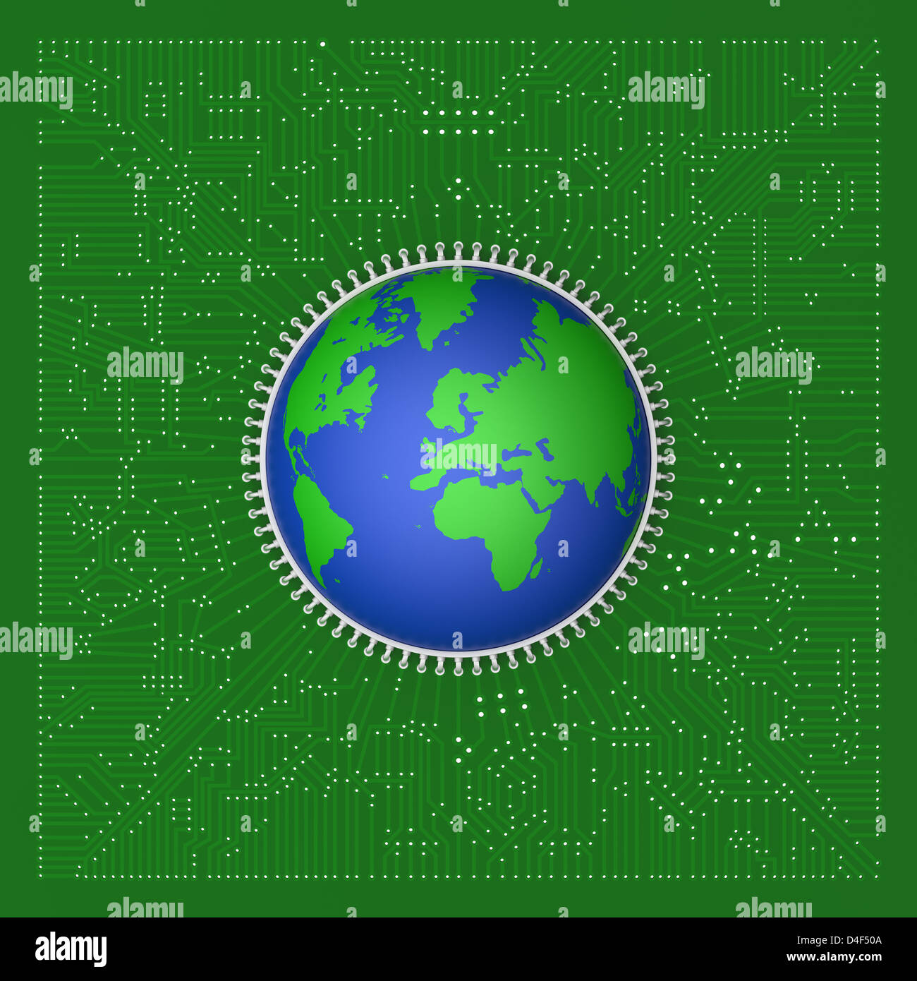 Modello 3D del mondo sulla scheda di circuito Foto Stock