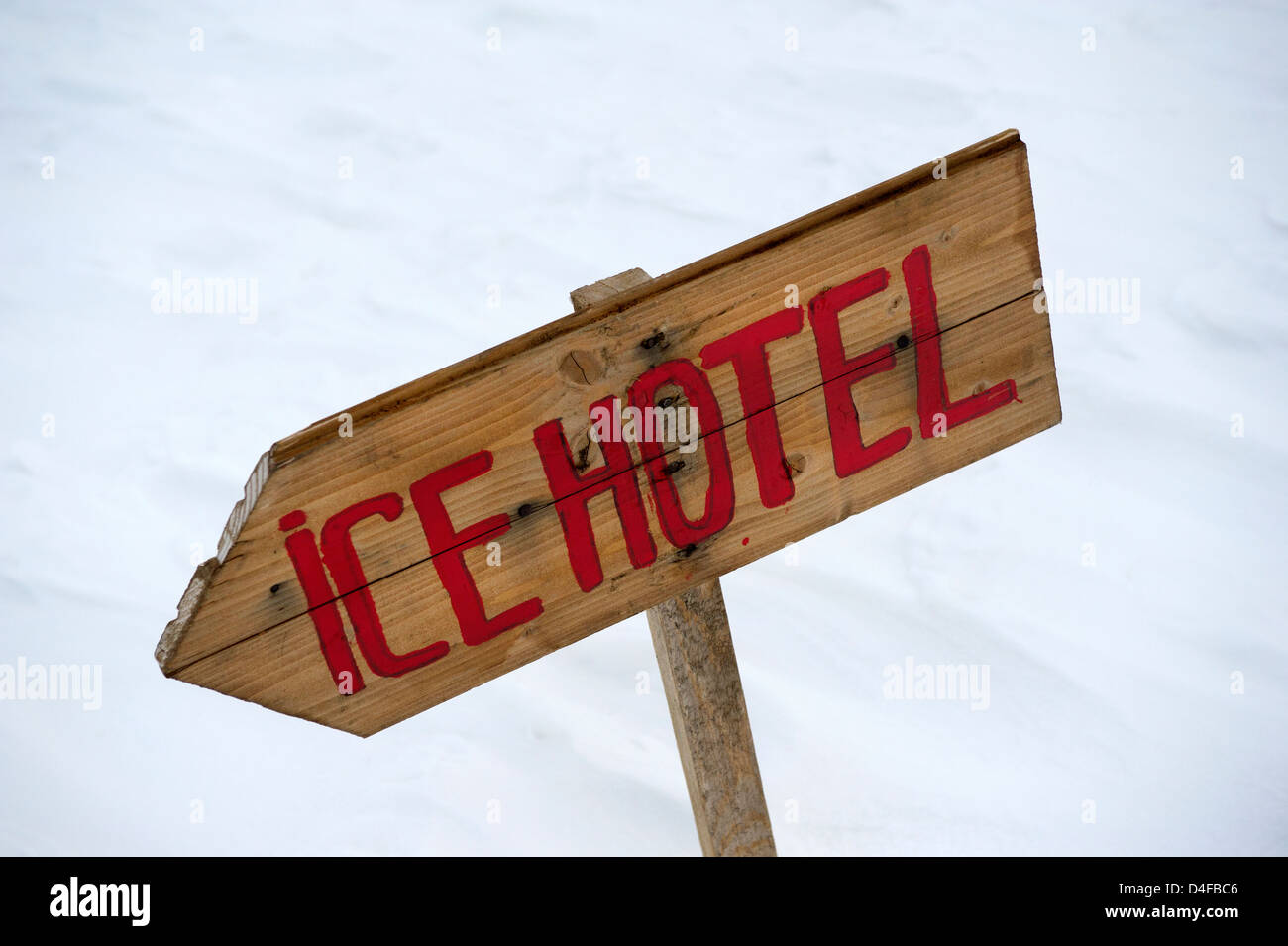 Dipinto a mano per firmare il Hotel di ghiaccio a Balea Lac, Romania Foto Stock