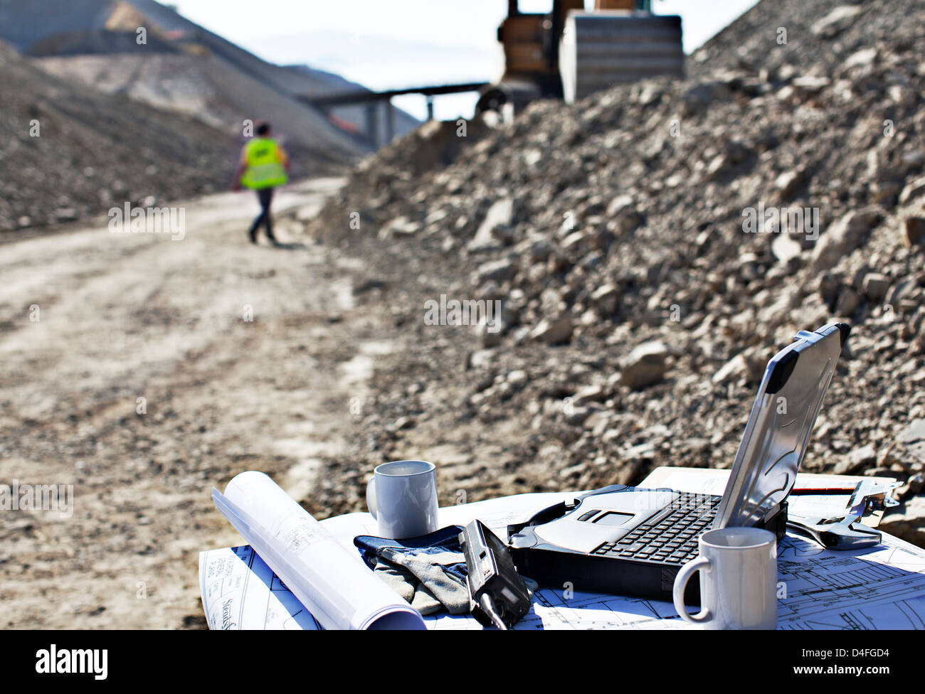 Laptop a workstation nella cava Foto Stock