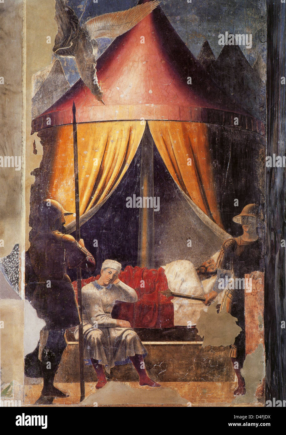 "Il Sogno di Costantino,' c. 1460 da Piero della Francesca nella Cappella Bacci, Chiesa di San Francesco Arezzo Foto Stock