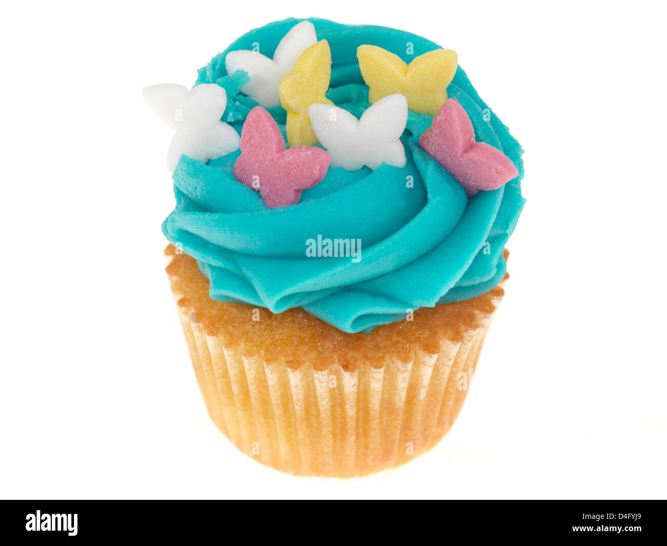 Singolo individuo cotta Fancy Cup Cake con decorativo glassa colorata per una festa, celebrazione o dopo cena Dessert Foto Stock