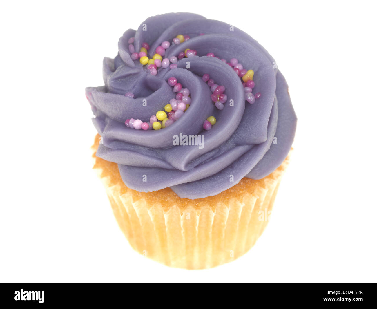 Singolo individuo cotta Fancy Cup Cake con decorativo glassa colorata per una festa, celebrazione o dopo cena Dessert Foto Stock