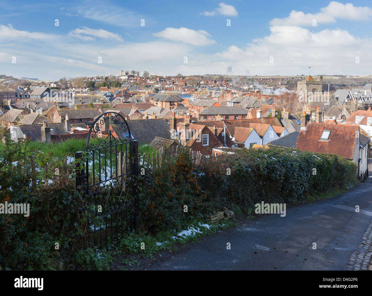 La vista su tutta Lewes da Chapel Hill in East Sussex, Inghilterra Foto Stock