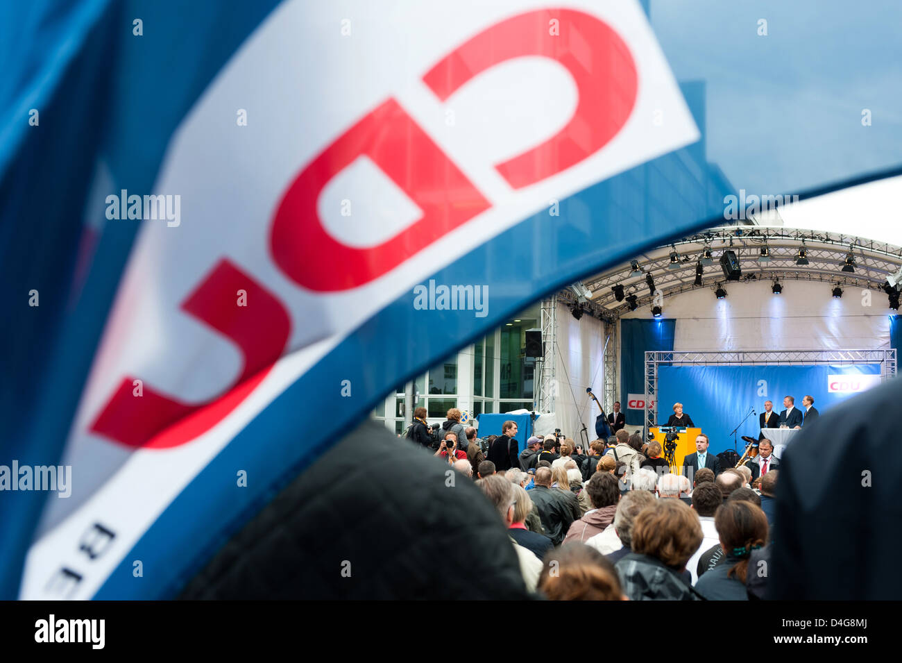 Berlino, Germania, il Cancelliere tedesco Angela Merkel, CDU, in corrispondenza di un evento di campagna Foto Stock