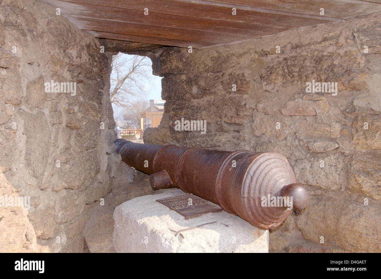 Il cannone, Akkerman fortezza (White rock, bianco fortezza), Belgorod-Dnestrovskiy , Ucraina, Europa orientale Foto Stock