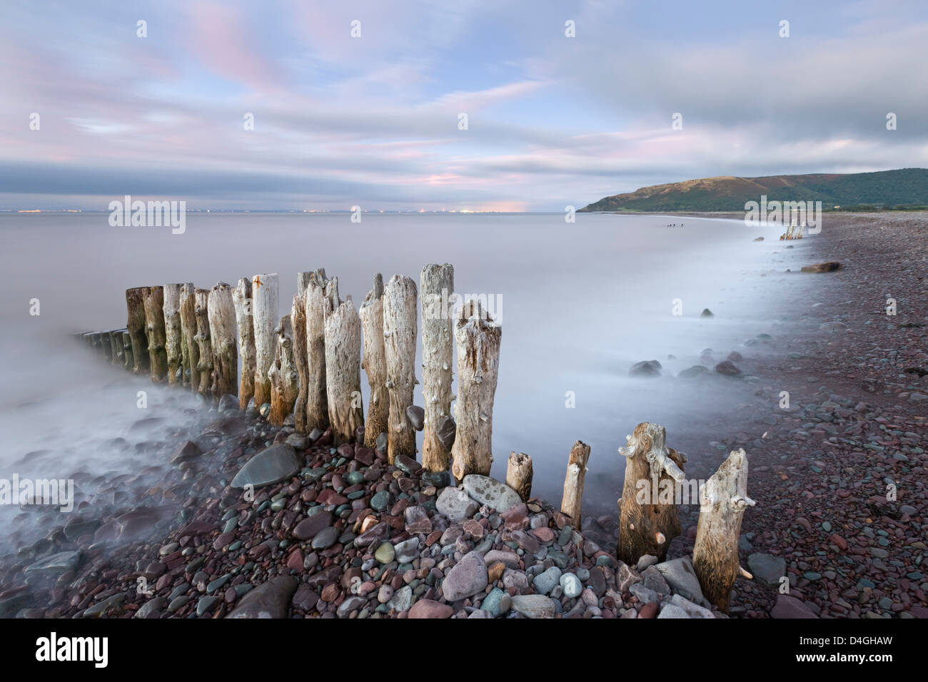 Tramonto sulla spiaggia di Porlock, Parco Nazionale di Exmoor, Somerset, Inghilterra. Foto Stock
