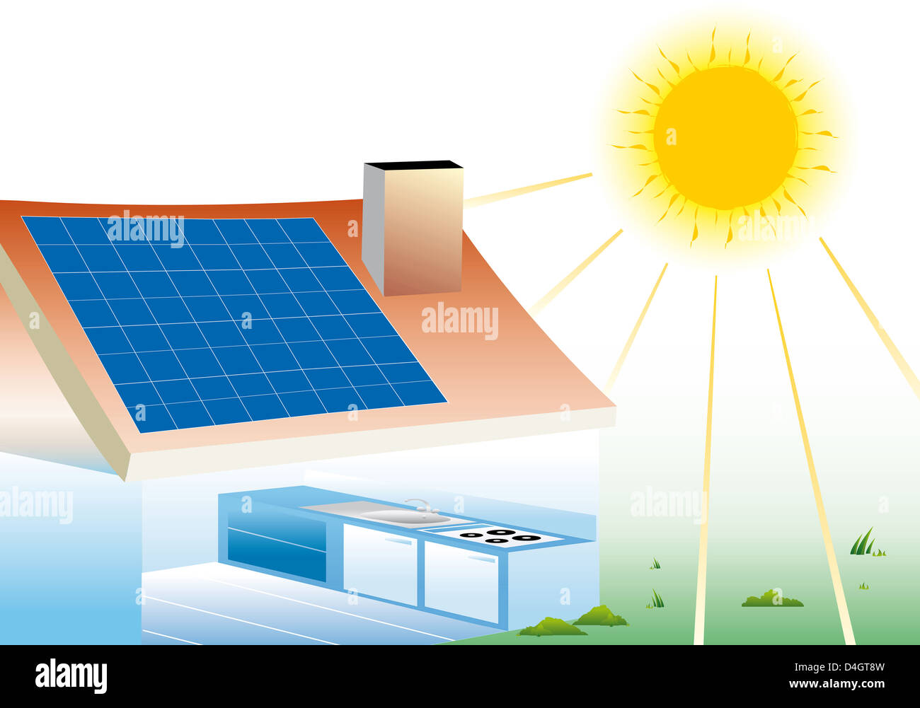 Audit energetico di una casa vera con pannelli solari installati per le fonti di energia rinnovabili e economica Foto Stock