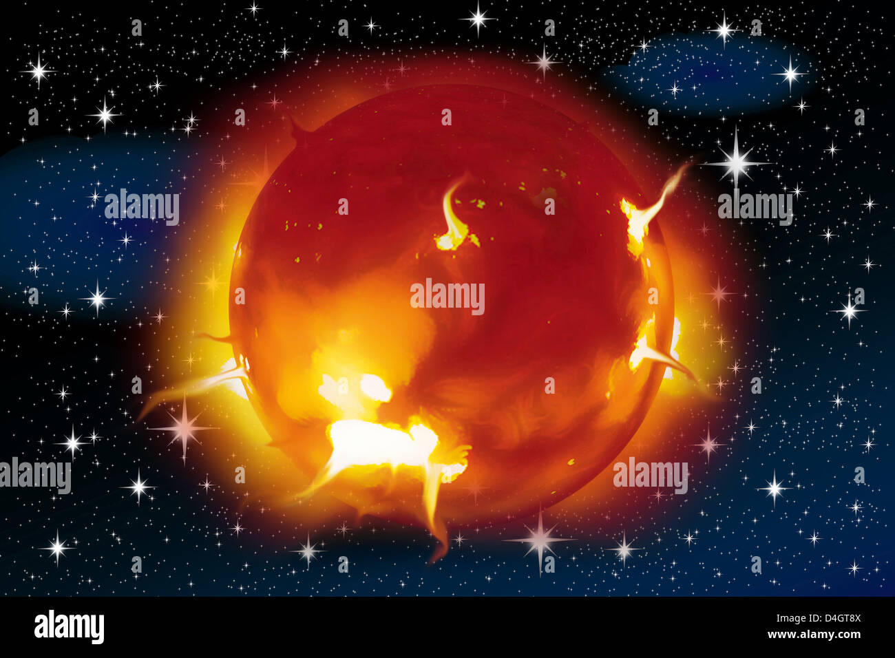 Solari del sole su uno sfondo di stelle per lo spazio di aria Foto Stock