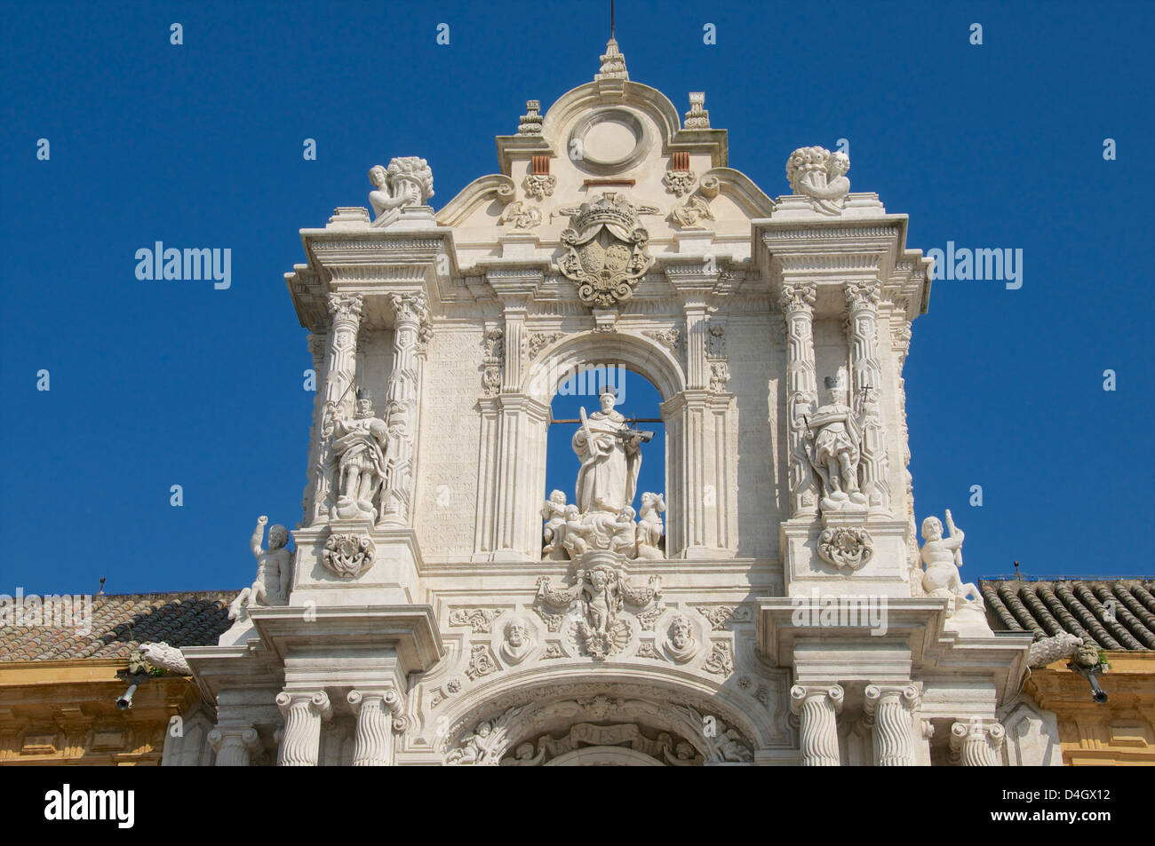 San Telmo Palace, facciata dettaglio, Siviglia, in Andalusia, Spagna Foto Stock