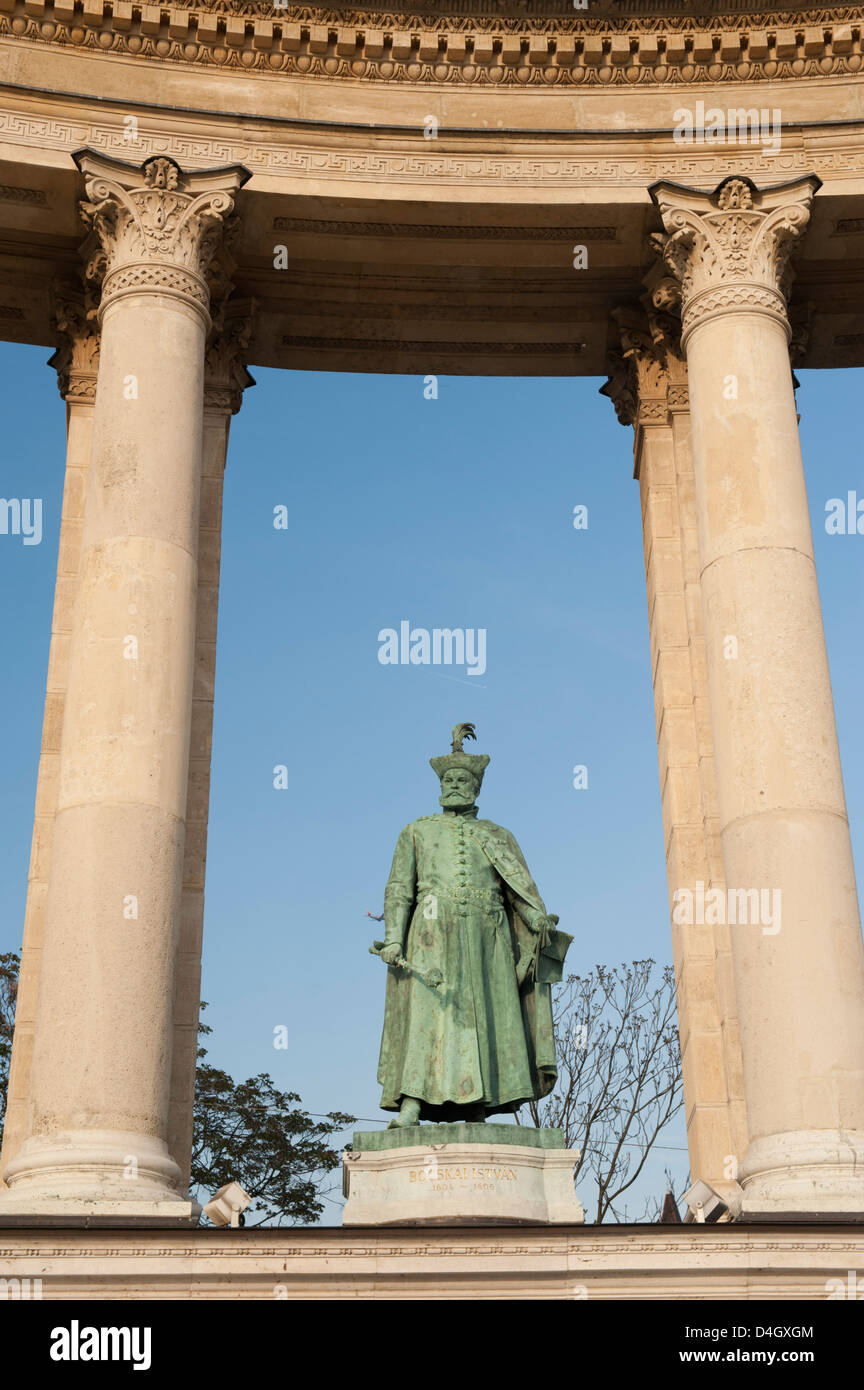 Statua di Istvan Bocskai , Monumento Millenario, Hosok tere (Piazza degli Eroi), Budapest, Ungheria Foto Stock