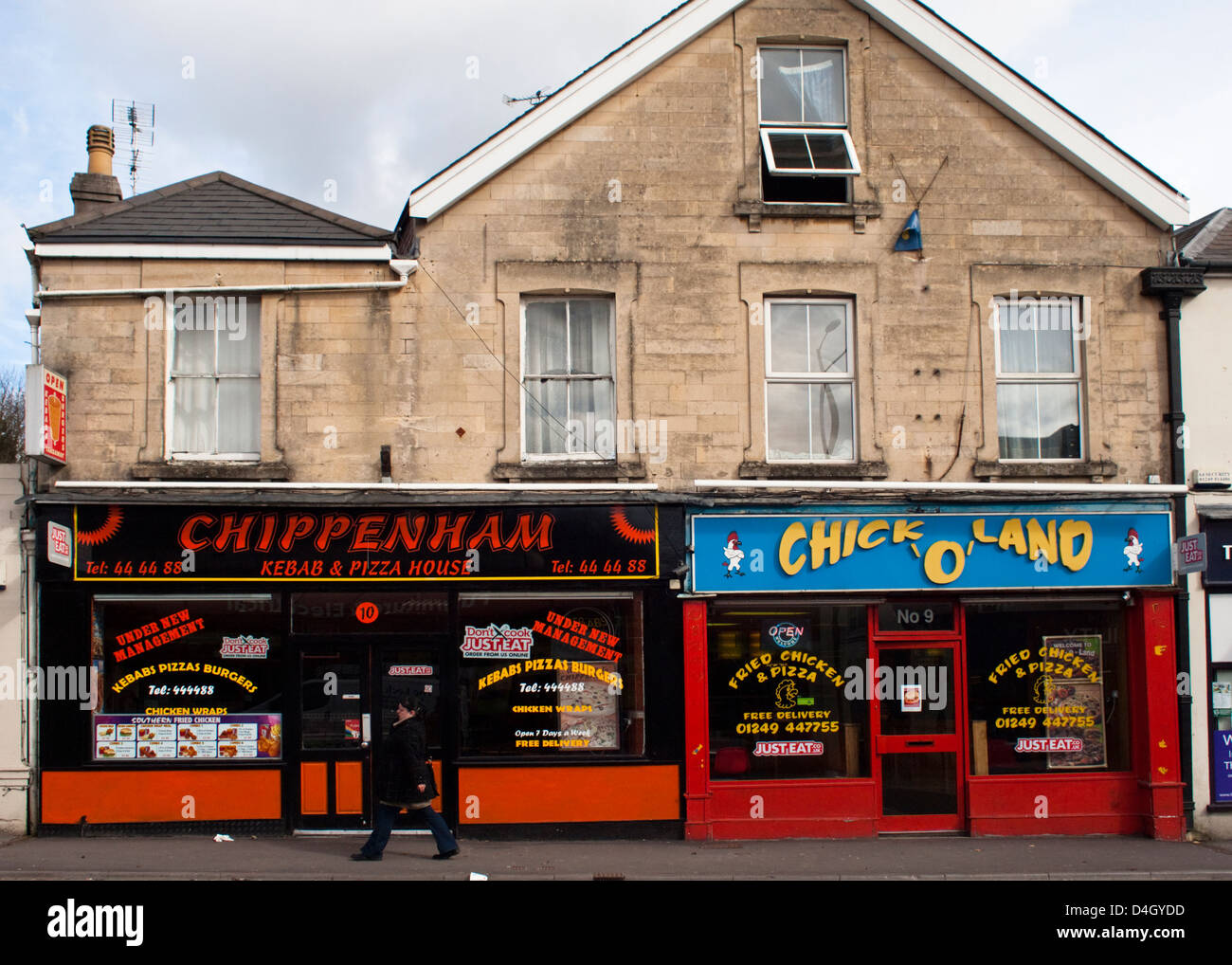 Chippenham, nel Wiltshire, Inghilterra UK fast food negozi. Foto Stock
