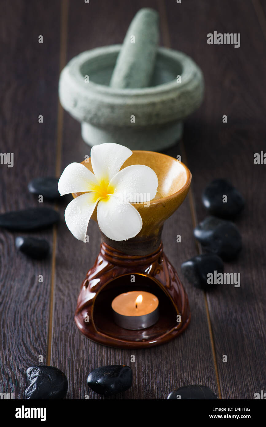 Il frangipani spa e aroma terapia il trattamento con pietre calde Foto Stock