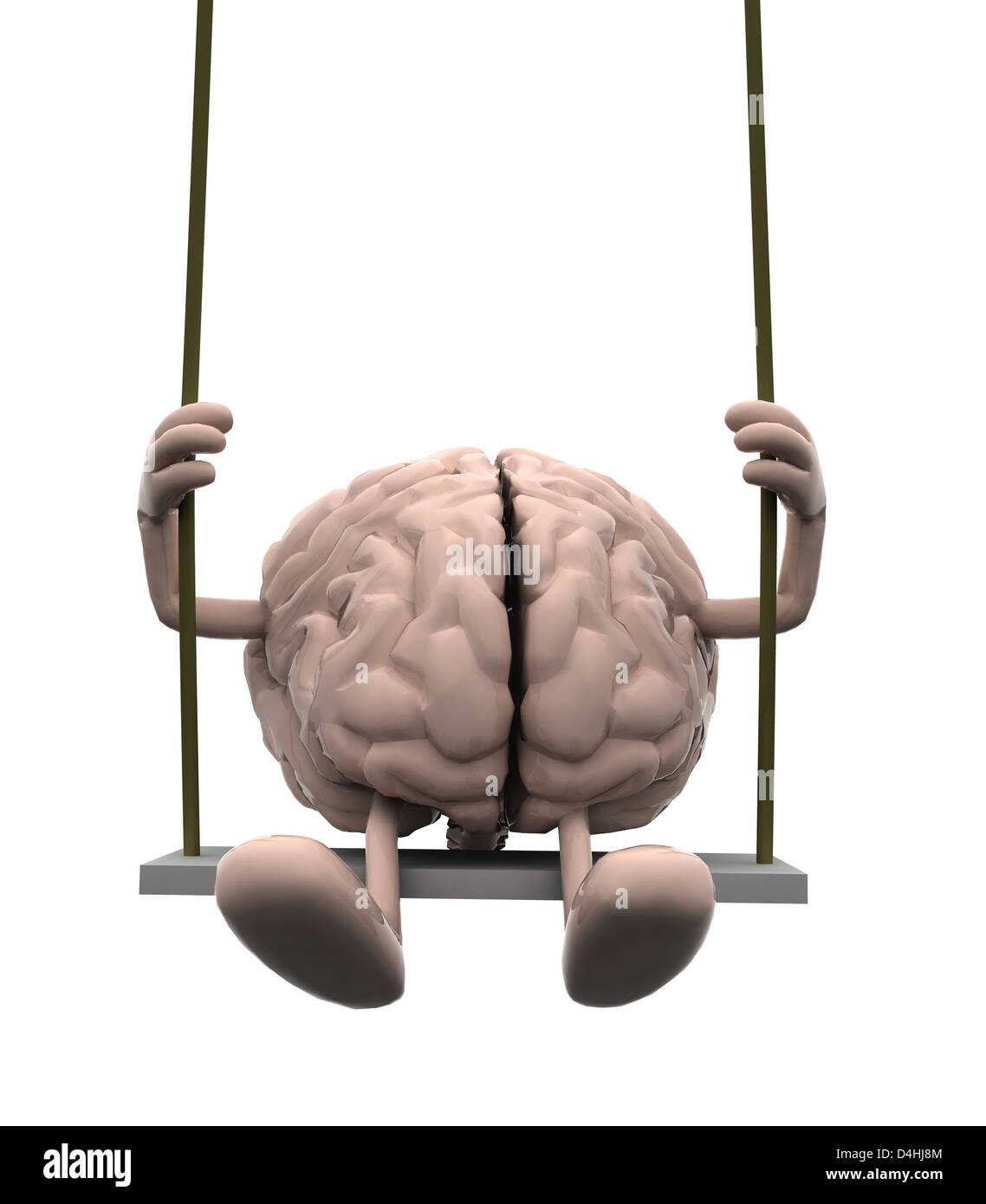 Cervello umano con le braccia e le gambe su un altalena, 3d illustrazione Foto Stock