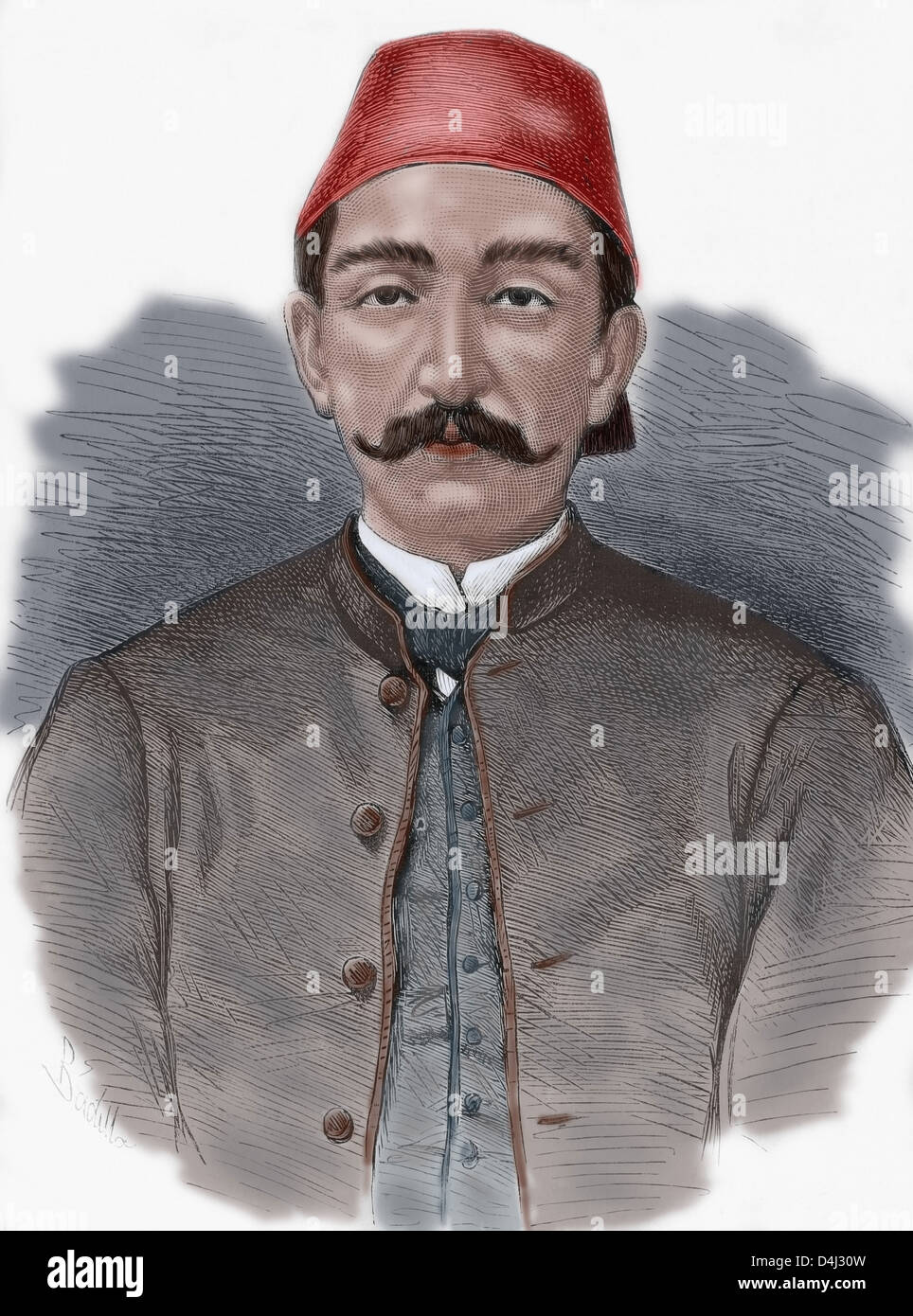 Abdul Hamid II (1842-1918). Xxxiv sultano dell'Impero Ottomano. Incisione colorata della spagnola e illustrazione americana, 1876. Foto Stock