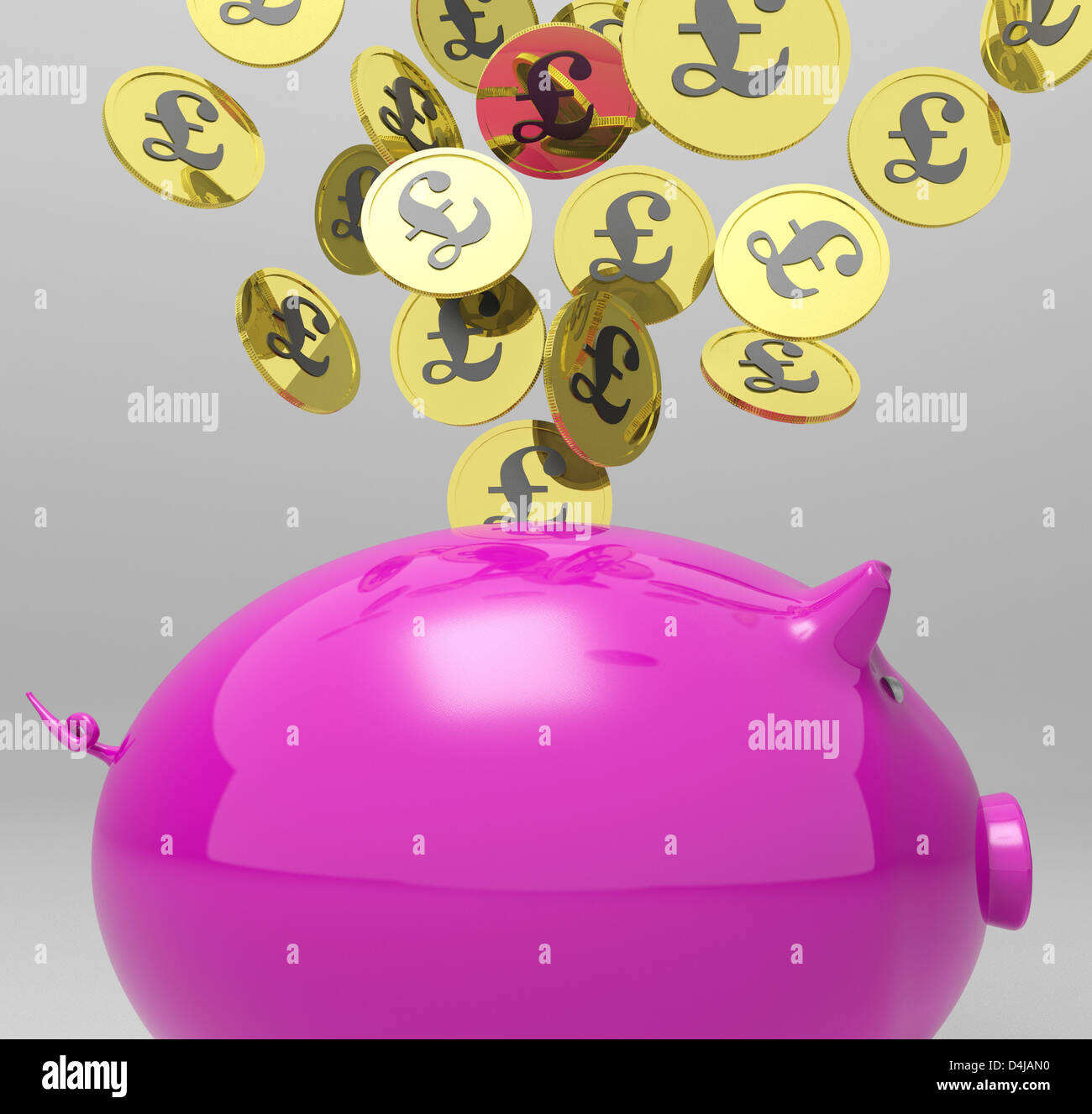 Monete di entrare Piggybank mostra la Gran Bretagna investimenti e risparmi Foto Stock