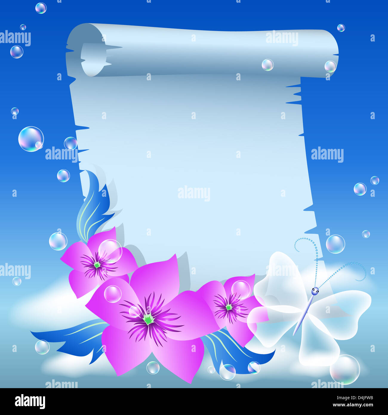 Carta pergamena e fiori nel cielo Foto stock - Alamy