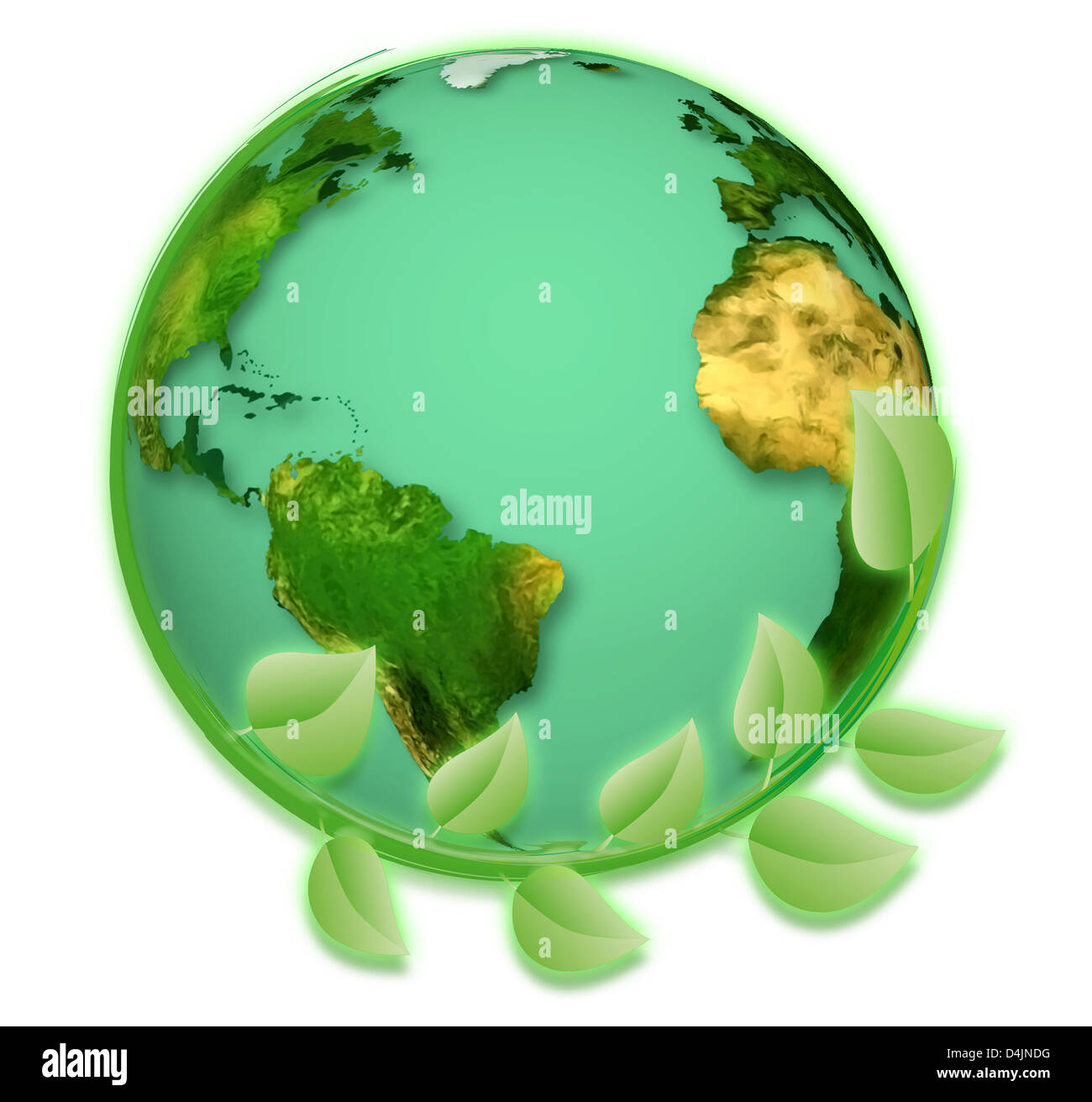 Cerchio di foglie verdi che circondano il pianeta terra per l'ecologia nel mondo Foto Stock