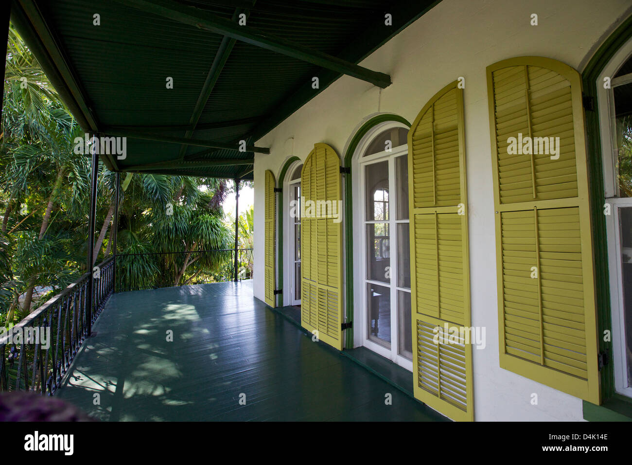 Balcone al secondo piano della Ernest Hemingway home a Key West, Florida Foto Stock
