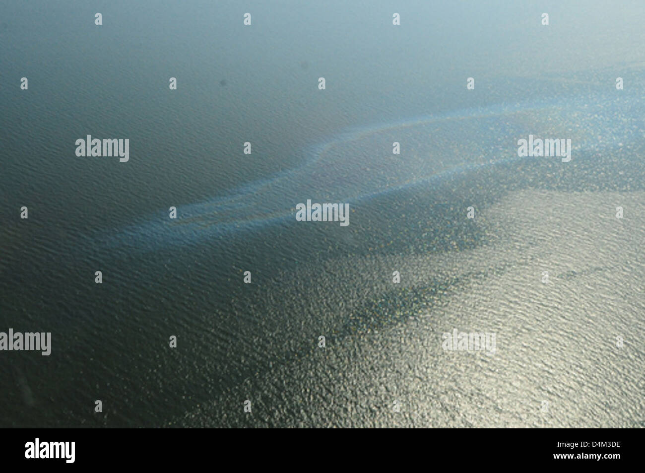 Guardia costiera conduce il sorvolo della sostanza di petrolio al largo della costa di Venezia, La. Foto Stock