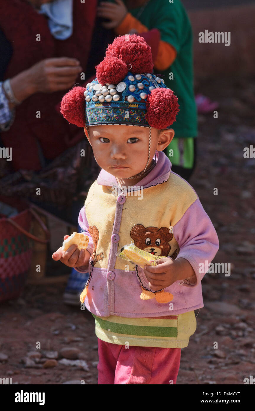 Ritratto di un etnia Yao boy, Muang Singh, Laos Foto Stock