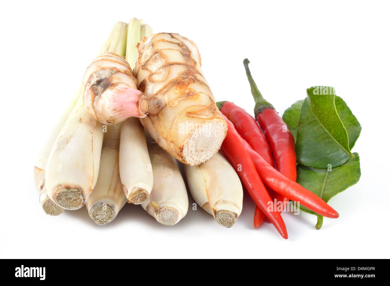 Tom Yum impostato su sfondo bianco Foto Stock