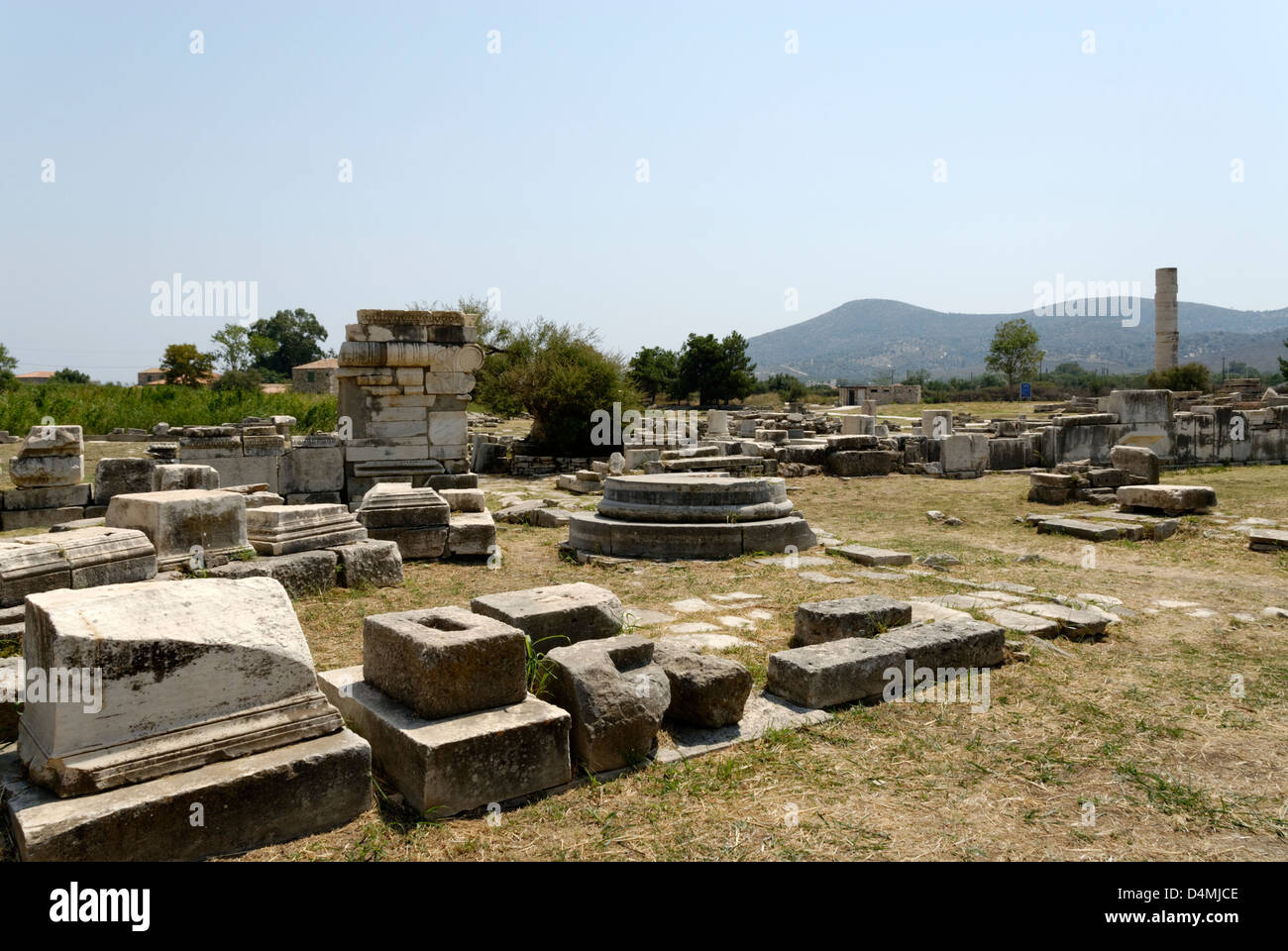 Iraion. Samos. La Grecia. Vista in medio di immagine del monumento circolare risalente al VI secolo A.C. Foto Stock