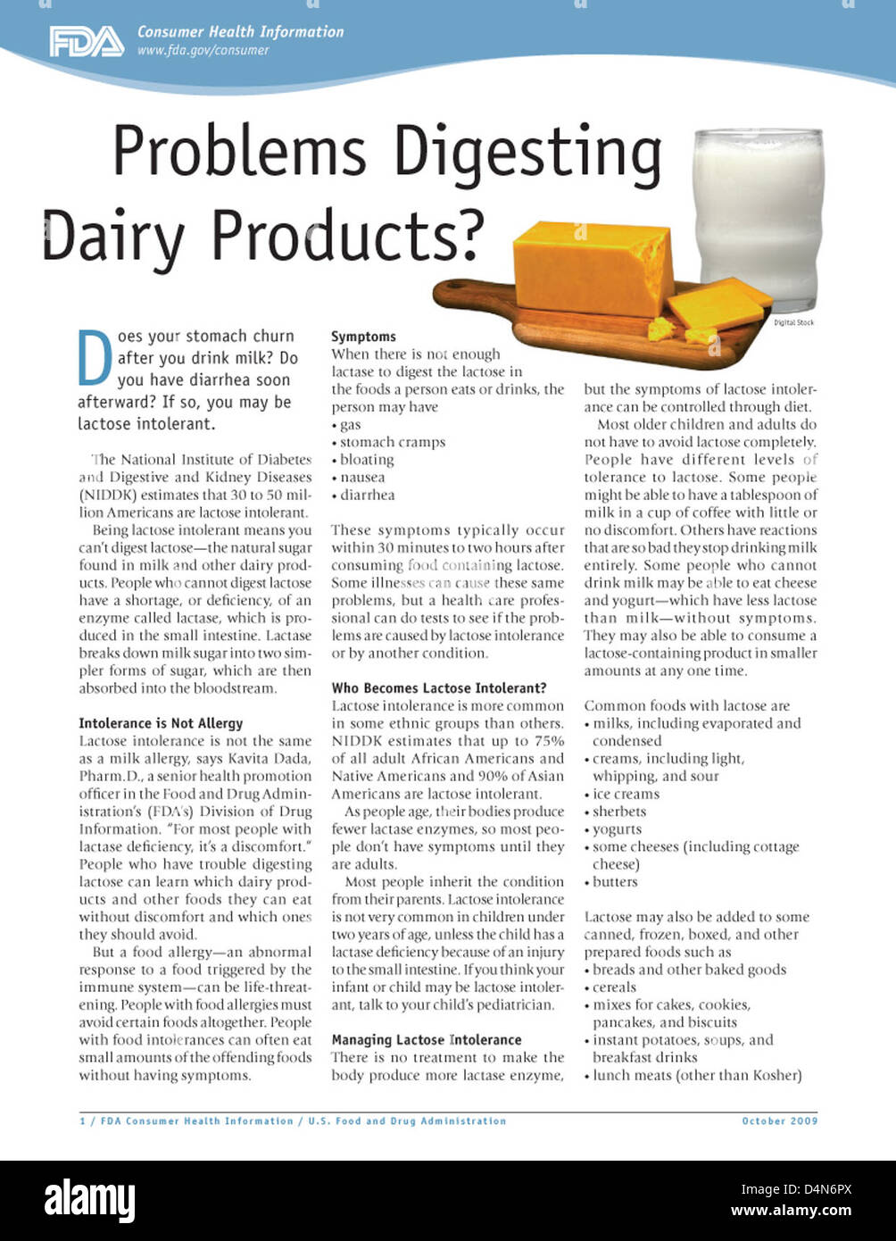 Problemi a digerire i prodotti del latte? Foto Stock
