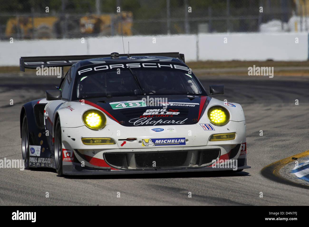 Marzo 16, 2013 - Sebring, Florida, Stati Uniti - ALMS Round 1 12 Ore Sebring,Sebring,FL, 13-16 marzo 2013, Bryce Miller, Marco Holzer, Richard Lietz, Paul Miller Racing Porsche 911 GT3 RSR (credito Immagine: © Ron Bijlsma/ZUMAPRESS.com) Foto Stock