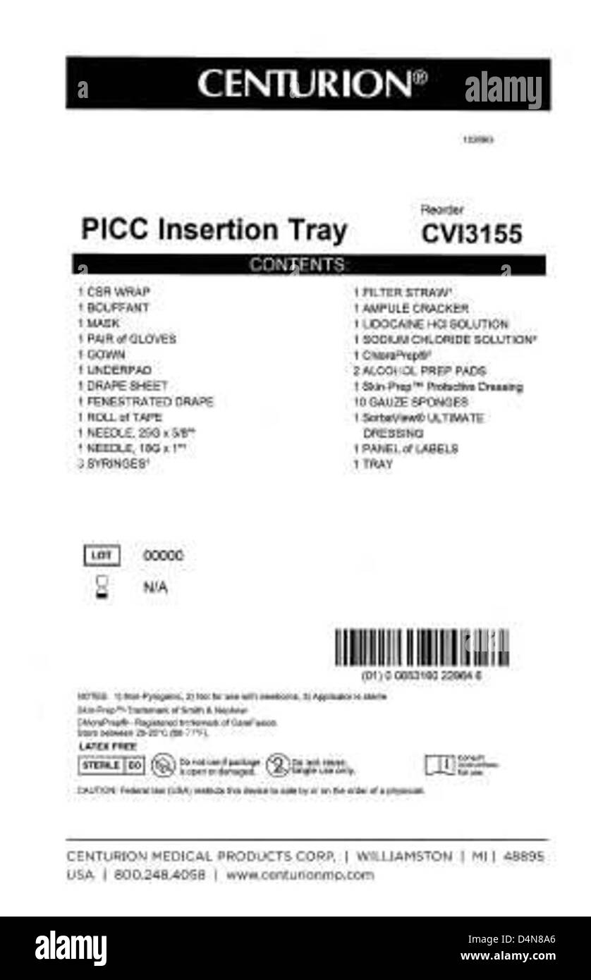 American Regent ha richiamato i kit convenienza contenenti soluzione batteriostatica di cloruro di sodio a causa di potenziali problemi di sterilità. I kit interessati devono essere restituiti o smaltiti immediatamente. Foto Stock