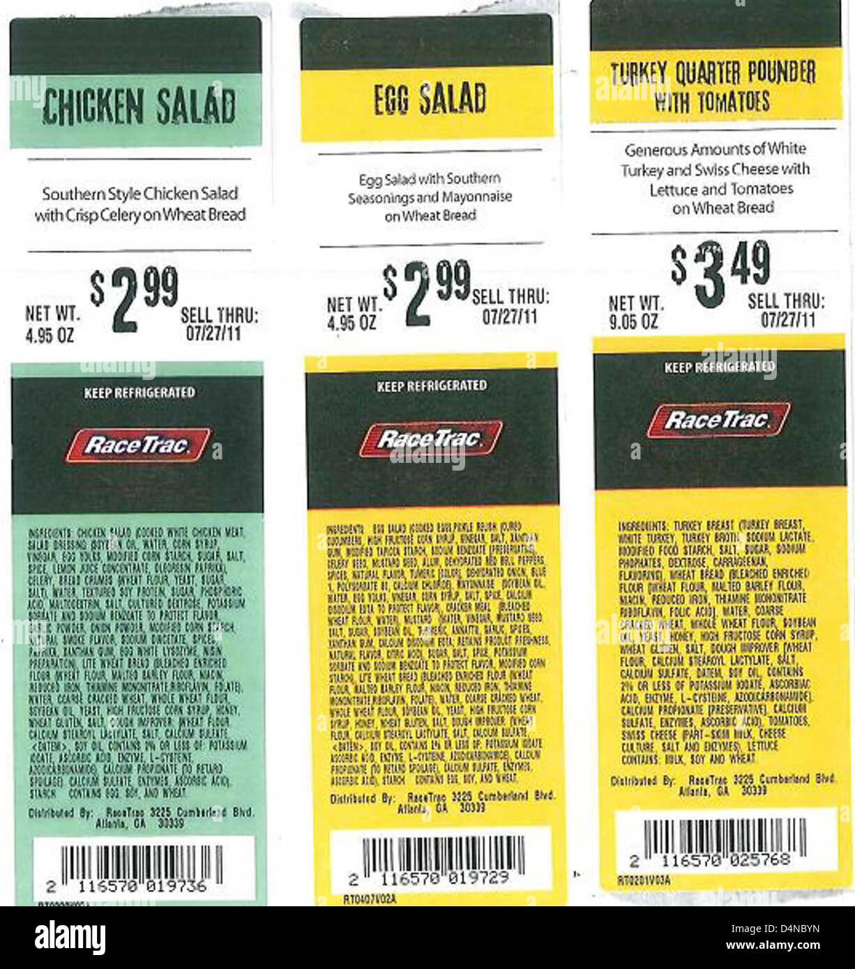 Flying Food Group, in collaborazione con Core-Mark Atlanta Division e RaceTrac, ha ricordato panini, parfait, involtini, piatti, e le insalate sulle preoccupazioni per la sicurezza alimentare. Foto Stock